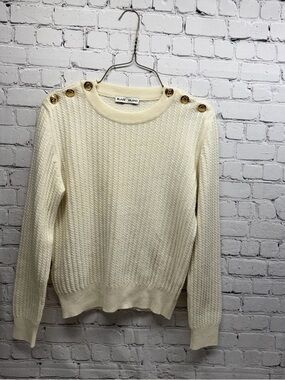 BLAZE MILANO wool/cashmere Cable-Texture Crewneck Sweater with Shoulder Buttons